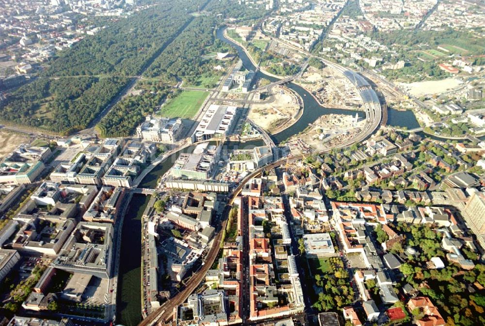 Luftaufnahme Berlin - Berlin Stadtansicht Spreebogen am Kanzleramt, Lehrter Bahnhof, Charitee 