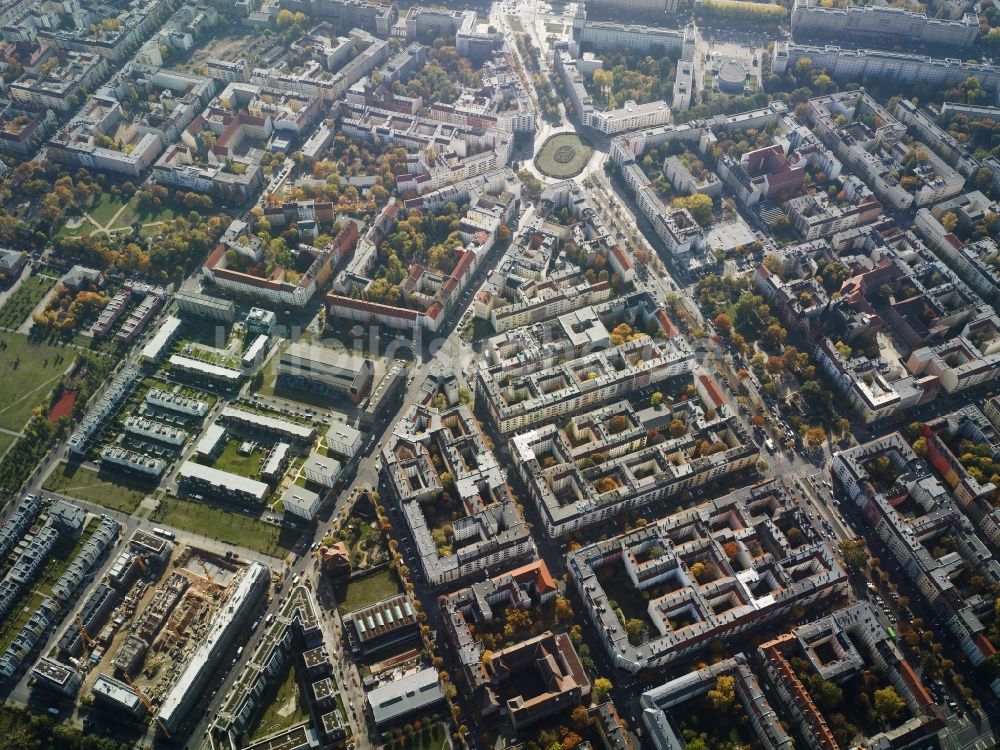 Luftaufnahme Berlin - Bersarinplatz und Umgebung im Ortsteil Friedrichshain in Berlin