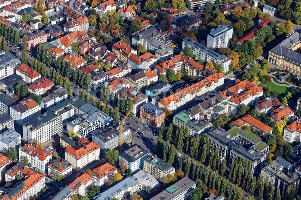 München aus der Vogelperspektive: Übersicht über den Bereich der Leopoldstraße und Giselastraße im Stadtteil Schwabing in München im Bundesland Bayern