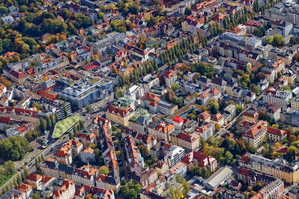 München aus der Vogelperspektive: Übersicht über den Bereich um die Leopoldstraße im Stadtteil Schwabing in München im Bundesland Bayern