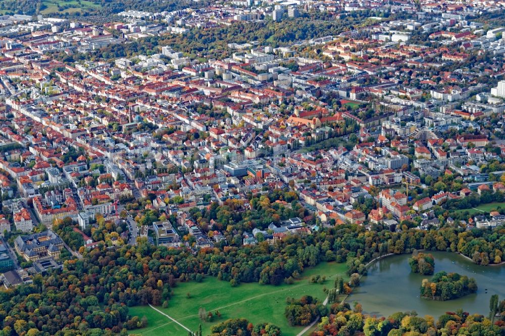 München aus der Vogelperspektive: Übersicht über den Stadtteil Schwabing im Stadtgebiet in München im Bundesland Bayern, Deutschland