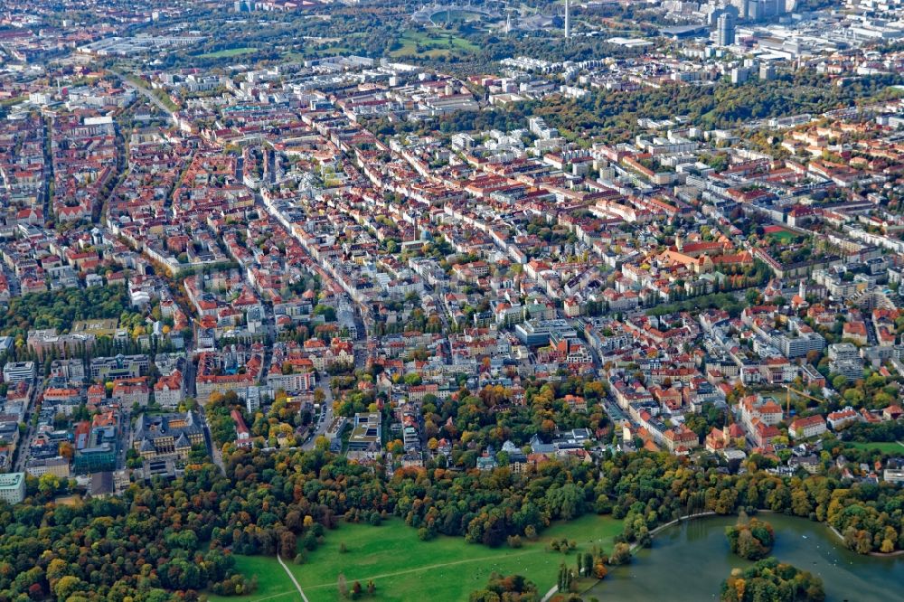 Luftbild München - Übersicht über den Stadtteil Schwabing im Stadtgebiet in München im Bundesland Bayern, Deutschland