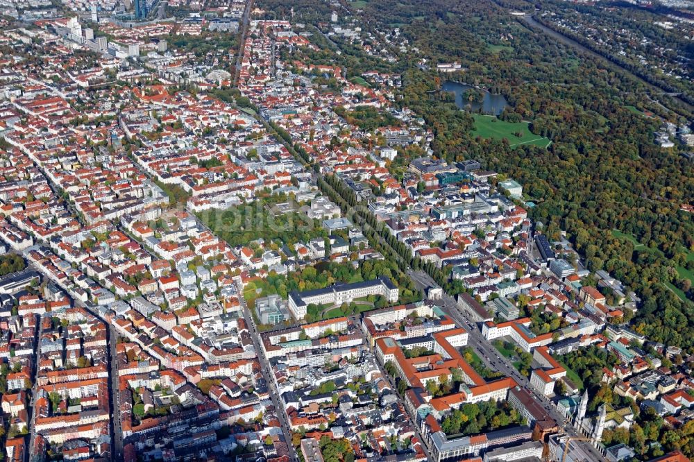 Luftbild München - Übersicht über den Stadtteil Schwabing im Stadtgebiet in München im Bundesland Bayern, Deutschland