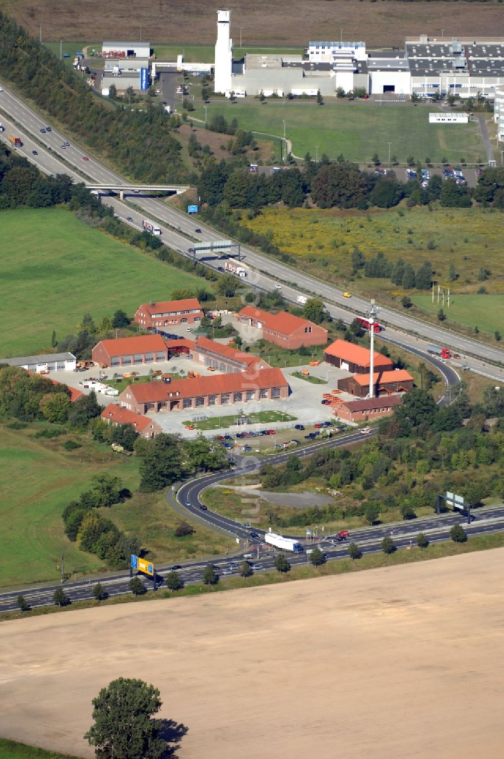 Luftaufnahme Rangsdorf - Betriebshof der Autobahnmeisterei des Landesbetrieb Straßenwesen am südlichen Berliner Ring der BAB A10 in Rangsdorf im Bundesland Brandenburg