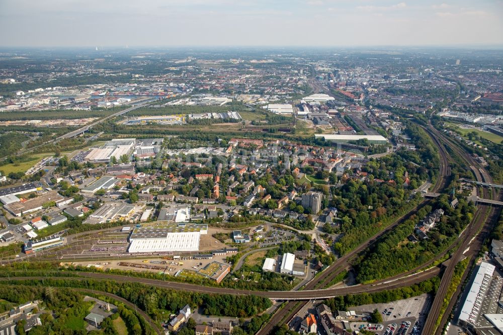 Dortmund von oben - Betriebshof der Dortmunder Stadtwerke DSW21 in Dortmund im Bundesland Nordrhein-Westfalen