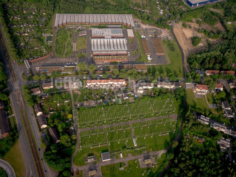 Bochum aus der Vogelperspektive: Betriebshof Engelsburg der Bochum-Gelsenkirchener Straßenbahnen Aktiengesellschaft (BOGESTRA) in Bochum im Bundesland Nordrhein-Westfalen