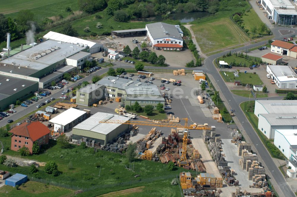 Oebisfelde von oben - Betriebshof der EUROVIA Beton GmbH in Oebisfelde