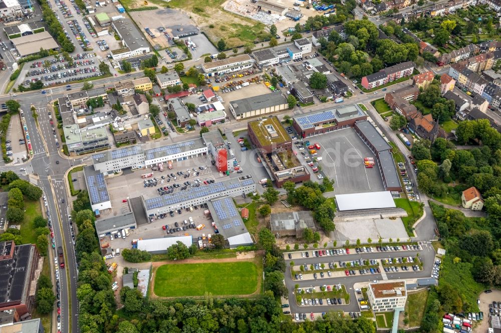 Essen von oben - Betriebshof der Feuerwehr in Essen im Bundesland Nordrhein-Westfalen - NRW, Deutschland