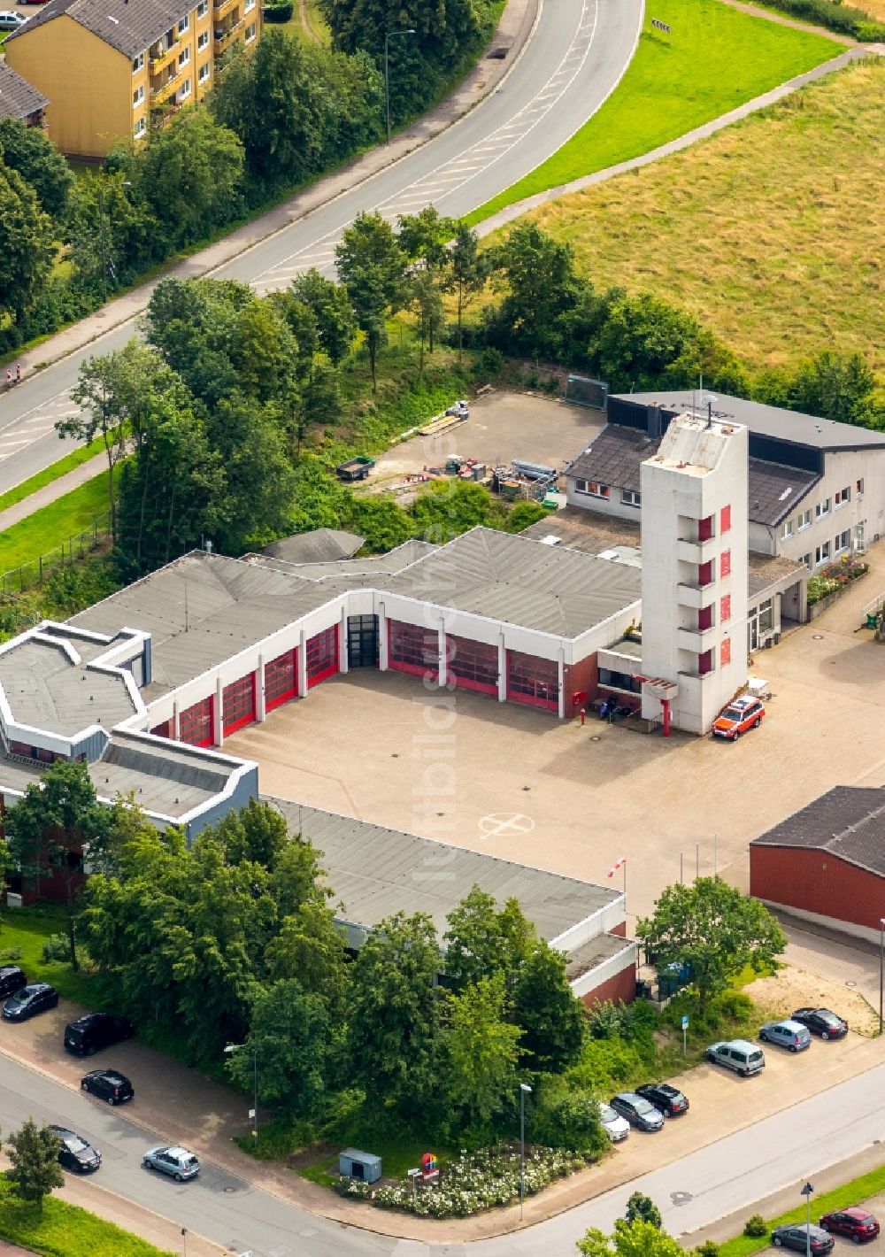 Heiligenhaus aus der Vogelperspektive: Betriebshof der Feuerwehr in Heiligenhaus im Bundesland Nordrhein-Westfalen