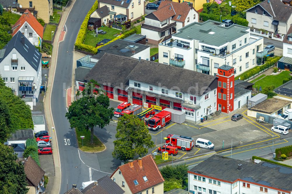 Wickede (Ruhr) aus der Vogelperspektive: Betriebshof der Feuerwehrwache in Wickede (Ruhr) im Bundesland Nordrhein-Westfalen, Deutschland