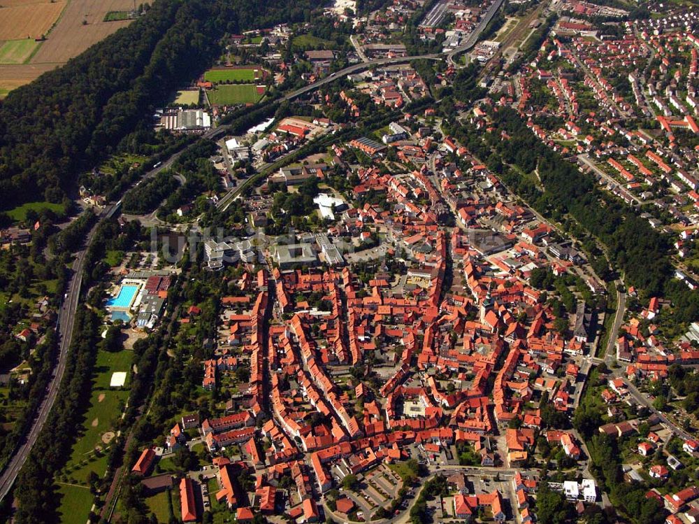 Luftbild Osterode - Bick auf Osterode, die St. Aegedien Kirche, Schwimmstr. und deren Umgebung