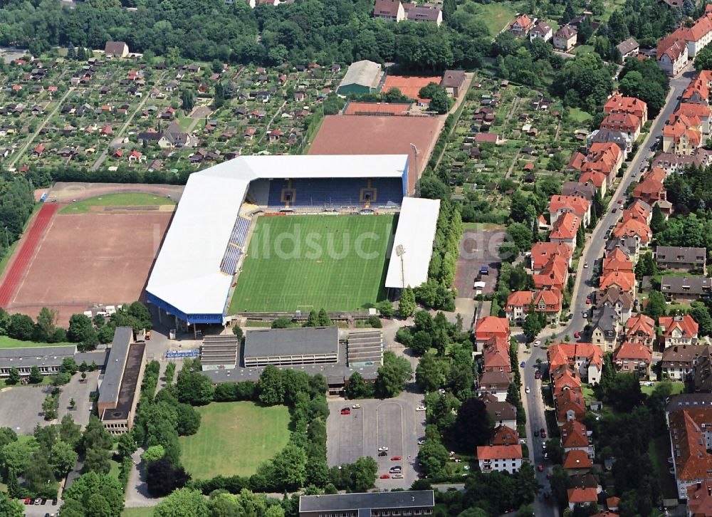 Bielefeld von oben - Bielefelder Alm oder Alm- Stadion in Bielefeld im Bundesland Nordrhein-Westfalen