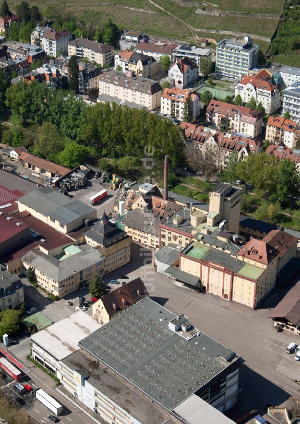 Freiburg im Breisgau aus der Vogelperspektive: Bierbrauerei- Werksgelände der Brauerei Ganter in Freiburg im Breisgau im Bundesland Baden-Württemberg