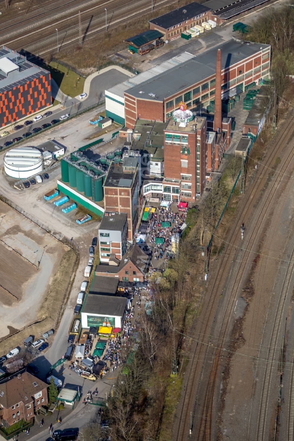 Bochum aus der Vogelperspektive: Bierbrauerei- Werksgelände der Privatbrauerei Moritz Fiege GmbH & Co. KG in Bochum im Bundesland Nordrhein-Westfalen