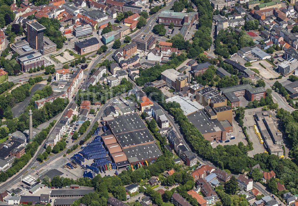 Luftaufnahme Flensburg - Bierbrauerei- Werksgelände in der südlichen Innenstadt in Flensburg im Bundesland Schleswig-Holstein, Deutschland