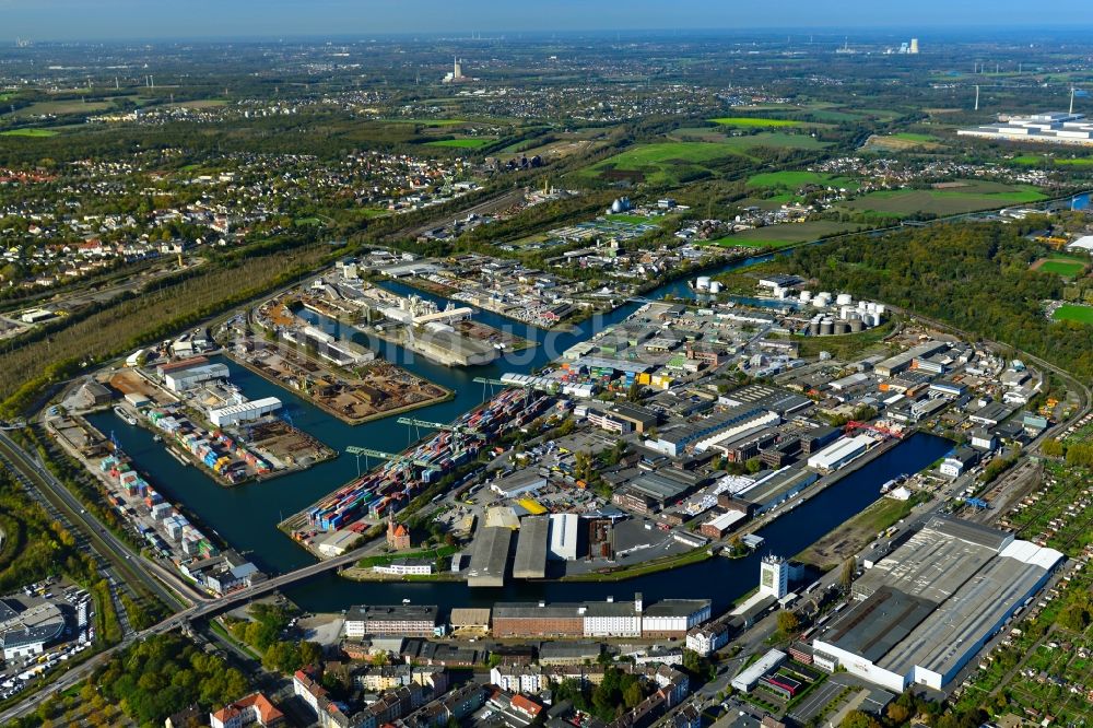 Luftaufnahme Dortmund - Binnenschiffahrtszentrum Dortmunder Hafen in Dortmund im Bundesland Nordrhein-Westfalen