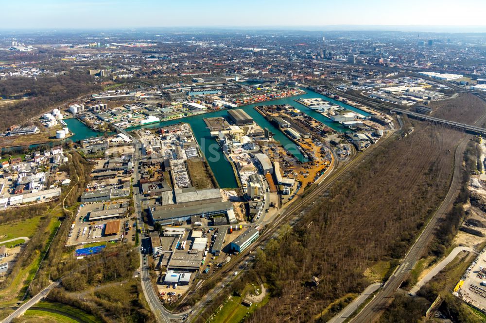 Luftaufnahme Dortmund - Binnenschiffahrtszentrum Dortmunder Hafen in Dortmund im Bundesland Nordrhein-Westfalen, Deutschland