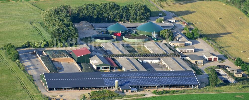 Werneuchen aus der Vogelperspektive: Biogas - Sammelbecken der Schweine- und Rindermastanlage an der Wegendorfer Straße in Werneuchen in Brandenburg