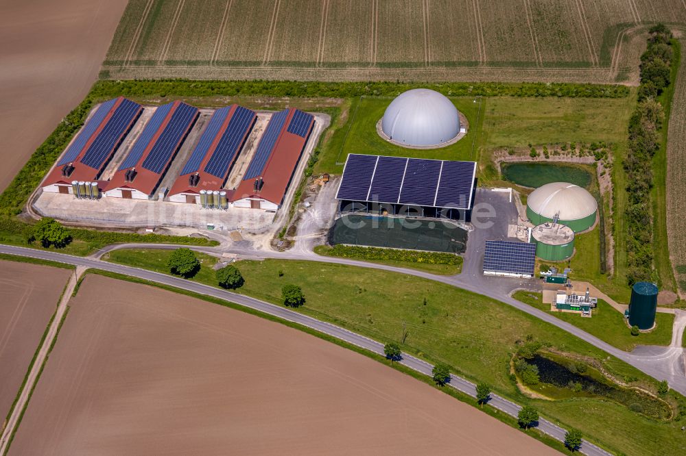 Luftbild Körbecke - Biogasspeicher- Behalter im Biogaspark in Körbecke im Bundesland Nordrhein-Westfalen, Deutschland