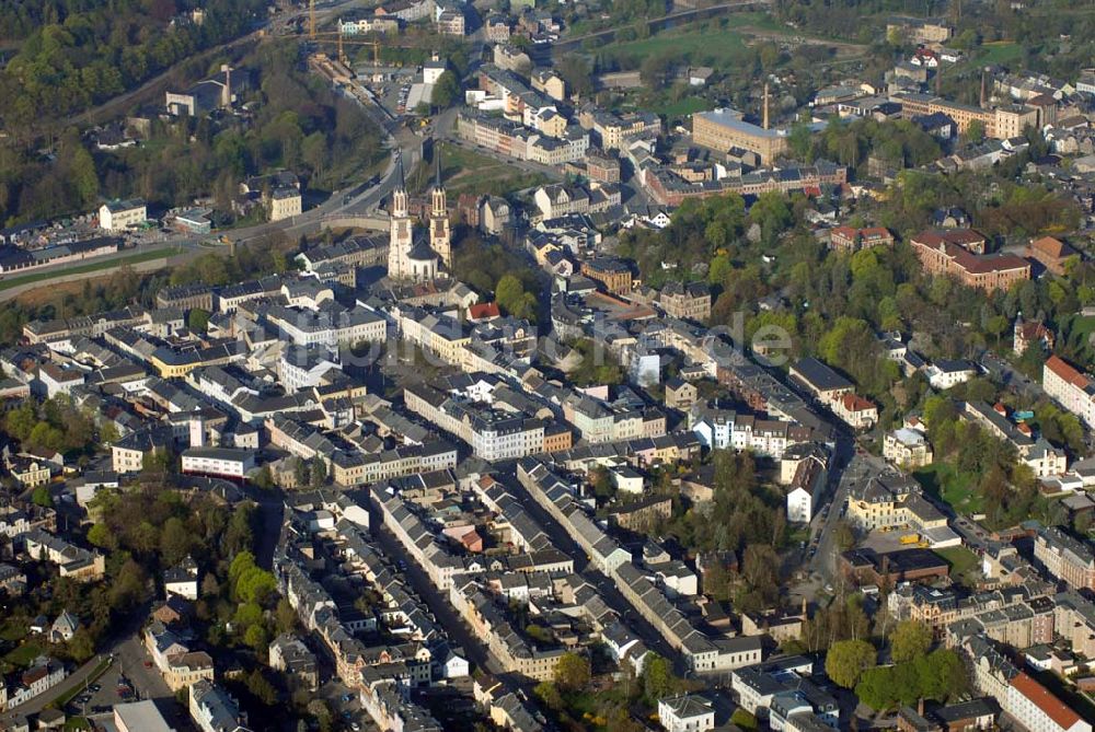 Luftbild Oelsnitz (Vogtland) - Blick auf die Altstadt von Oelsnitz im Vogtland mit der Jakobikirche