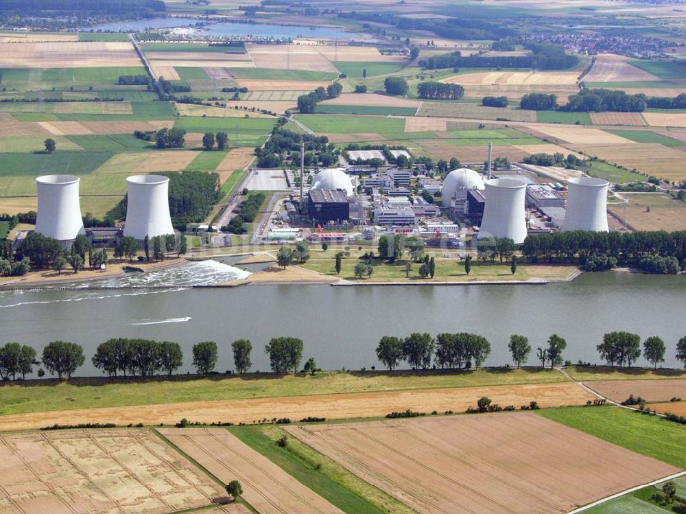 Luftaufnahme Röhrsweiler bei Hamm / Hessen - Blick auf das Atomkraftwerk AKW Röhrsweiler am