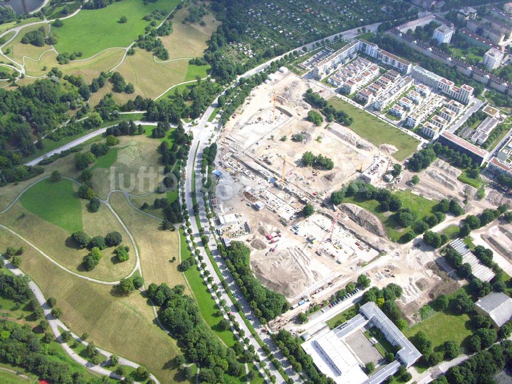 Luftbild München / Bayern - Blick auf das Baugelände des Wohngebietes Olympiapark