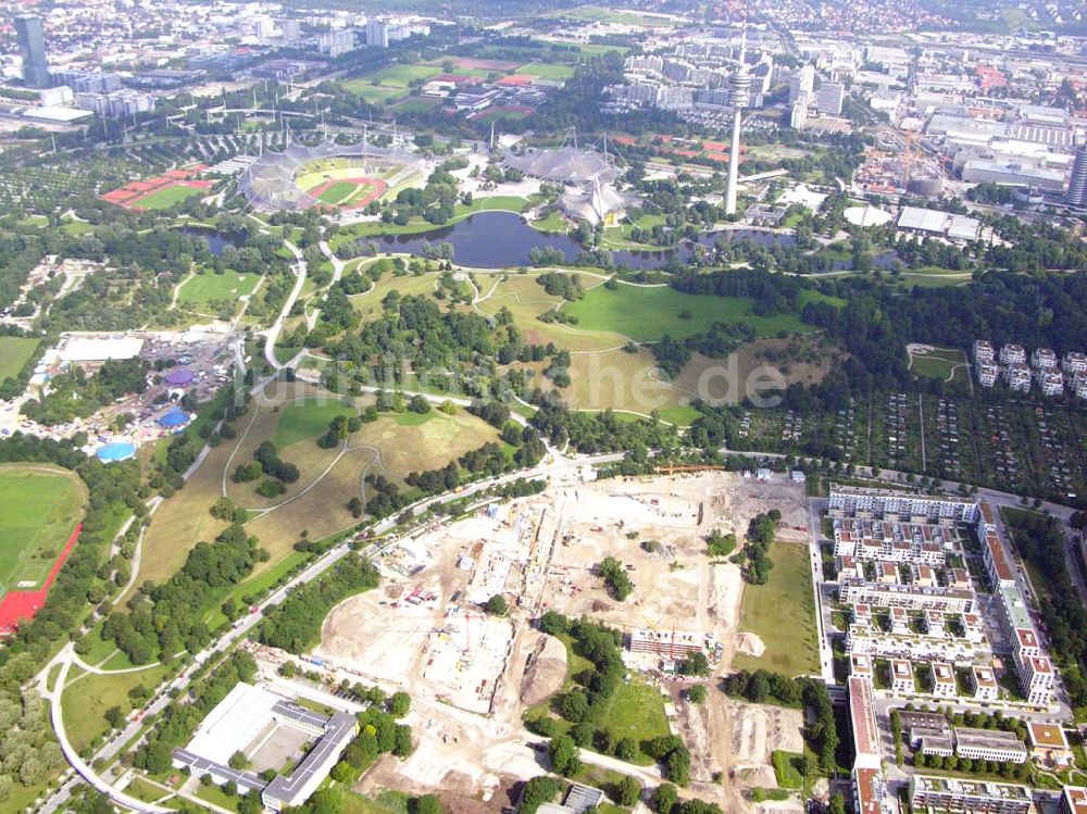 München / Bayern aus der Vogelperspektive: Blick auf das Baugelände des Wohngebietes Olympiapark