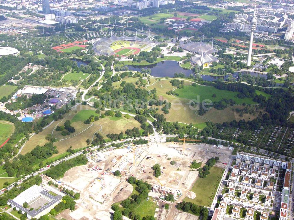 Luftbild München / Bayern - Blick auf das Baugelände des Wohngebietes Olympiapark