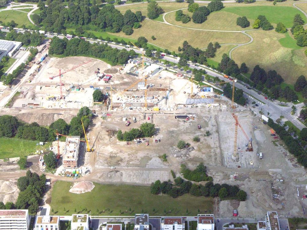 München / Bayern aus der Vogelperspektive: Blick auf das Baugelände des Wohngebietes Olympiapark