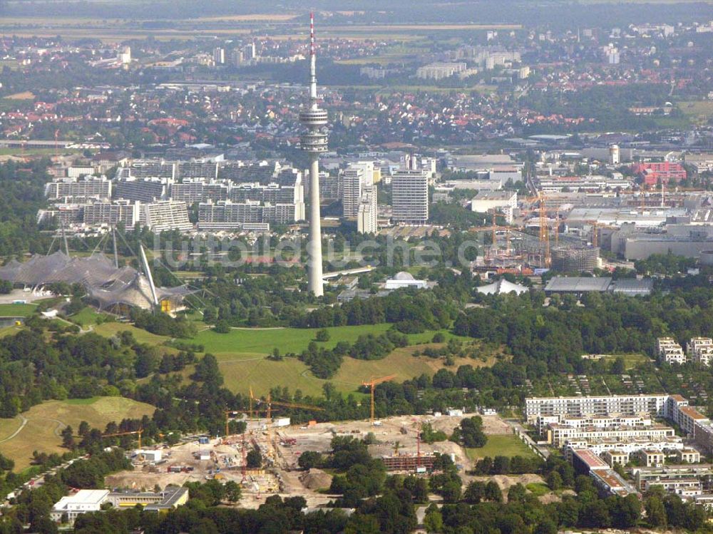 Luftbild München / Bayern - Blick auf das Baugelände des Wohngebietes Olympiapark