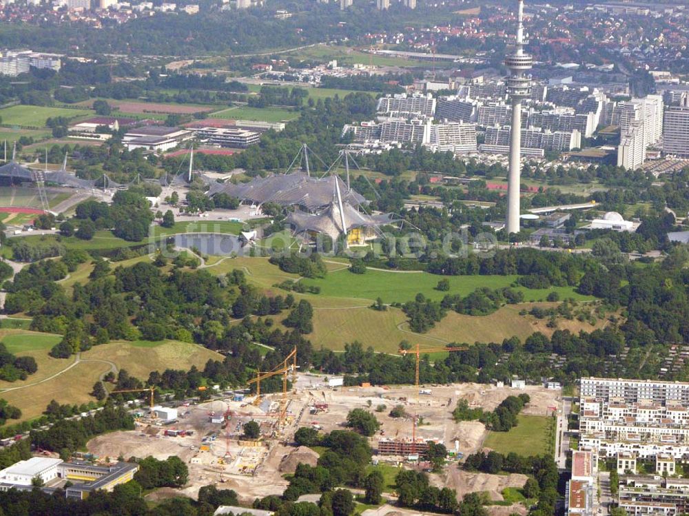 München / Bayern aus der Vogelperspektive: Blick auf das Baugelände des Wohngebietes Olympiapark