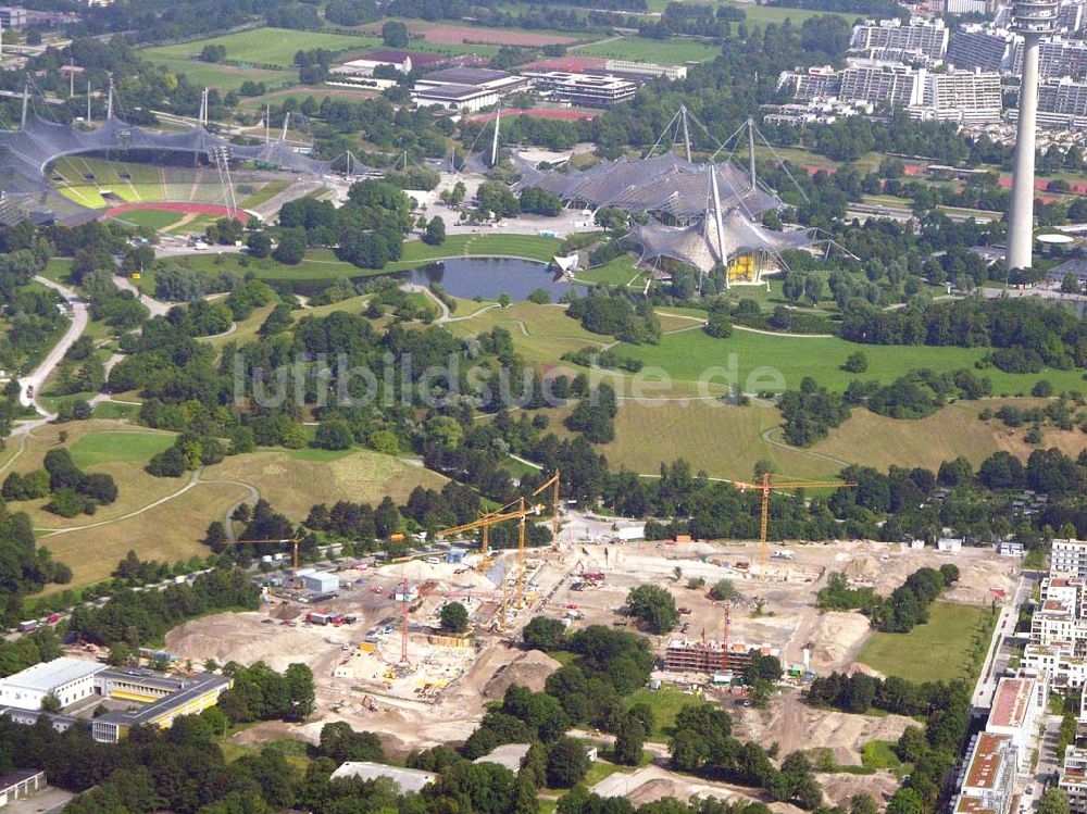 Luftbild München / Bayern - Blick auf das Baugelände des Wohngebietes Olympiapark