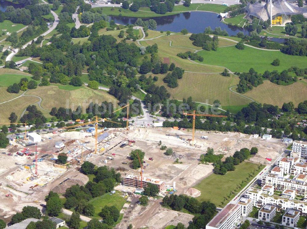 München / Bayern aus der Vogelperspektive: Blick auf das Baugelände des Wohngebietes Olympiapark