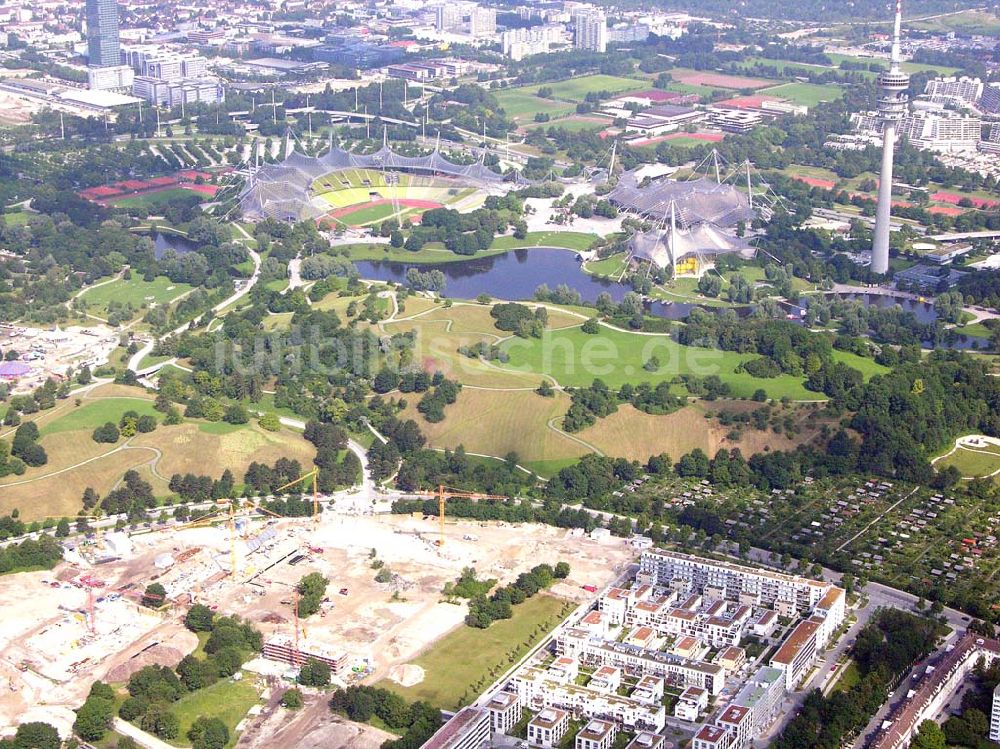 Luftbild München / Bayern - Blick auf das Baugelände des Wohngebietes Olympiapark