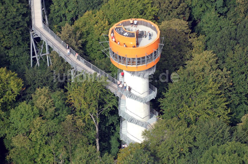 Bad Langensalza von oben - Blick auf den Baumturm im Baumkronenpfad im Thüringer Nationalpark Hainich