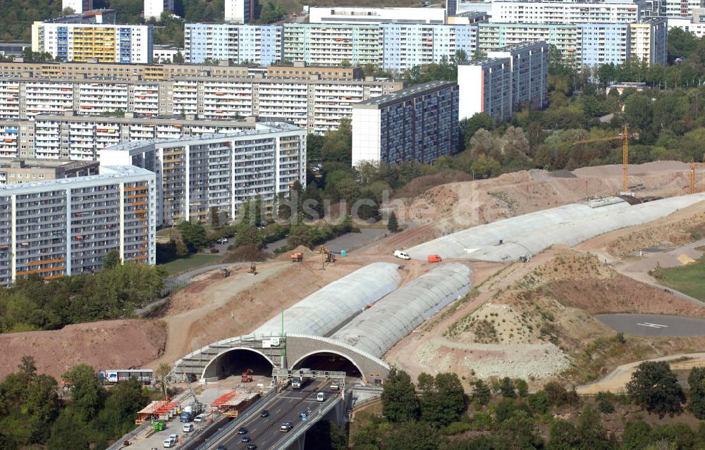 Luftaufnahme Jena - Blick auf die Baustelle der Autobahn 4 in Jena