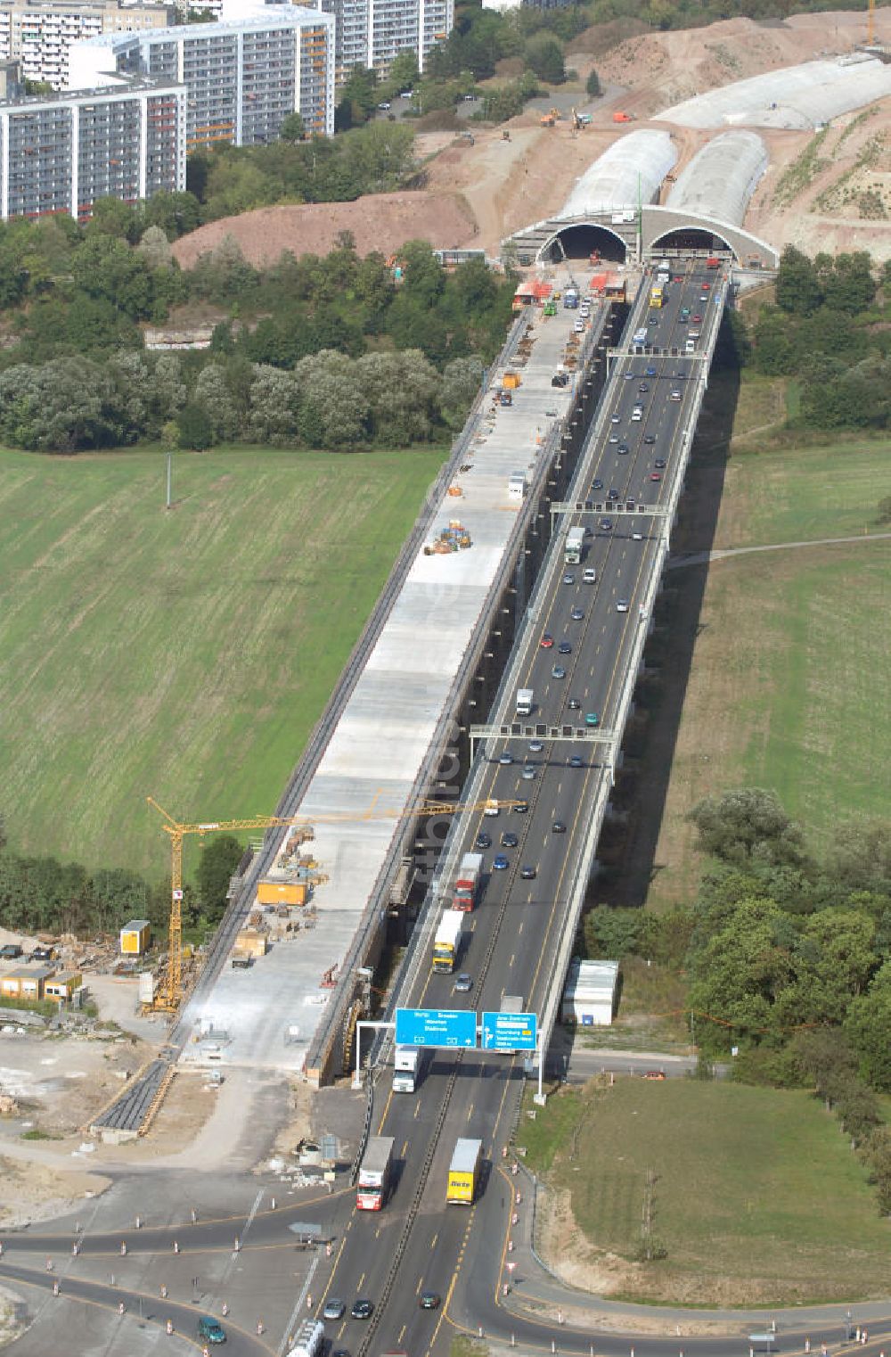 Luftbild Jena - Blick auf die Baustelle der Autobahn 4 in Jena