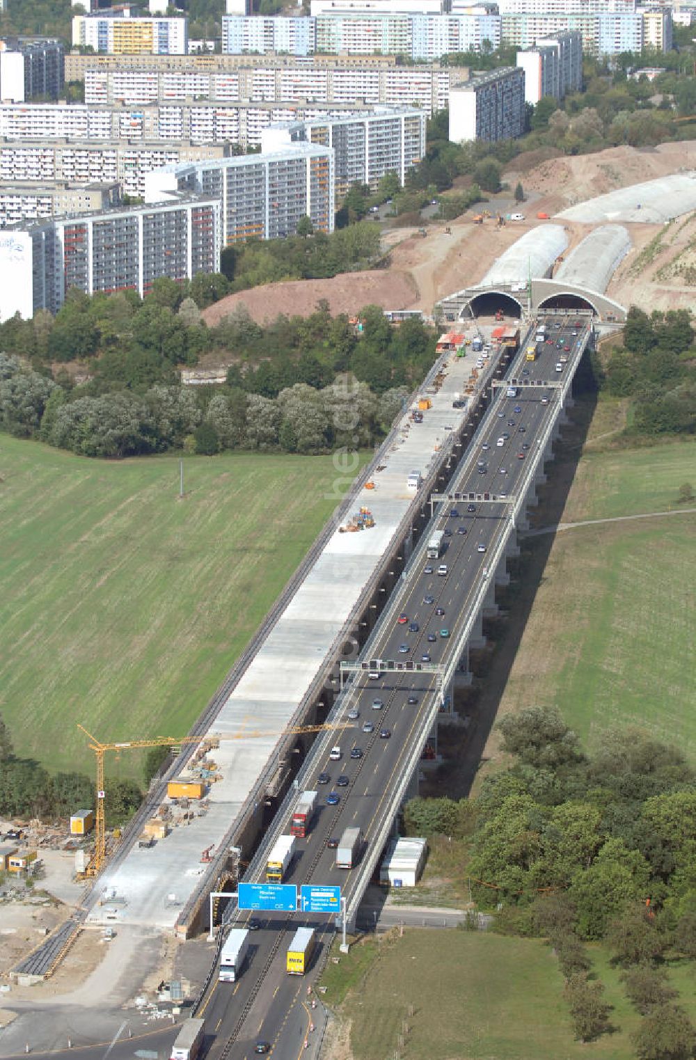 Luftaufnahme Jena - Blick auf die Baustelle der Autobahn 4 in Jena