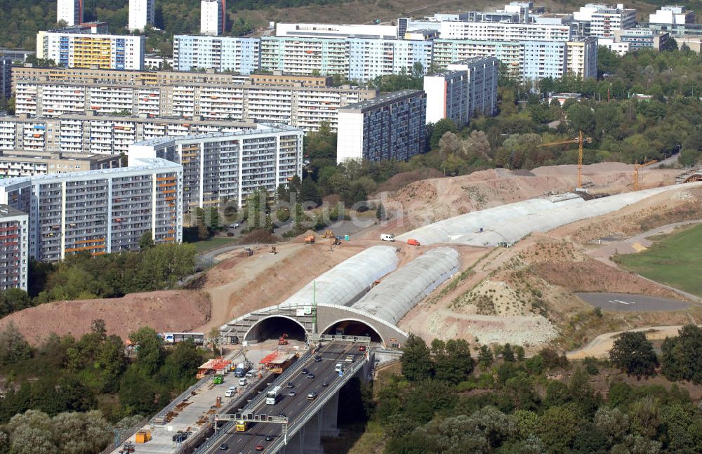 Jena von oben - Blick auf die Baustelle der Autobahn 4 in Jena