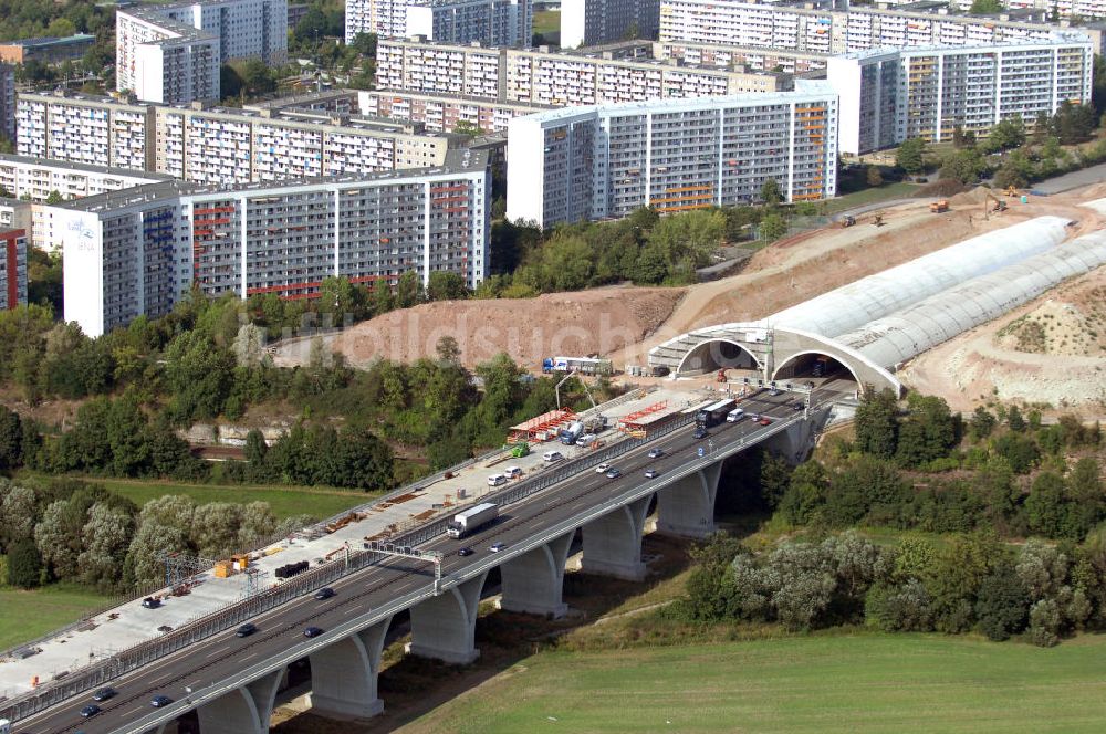 Luftbild Jena - Blick auf die Baustelle der Autobahn 4 in Jena