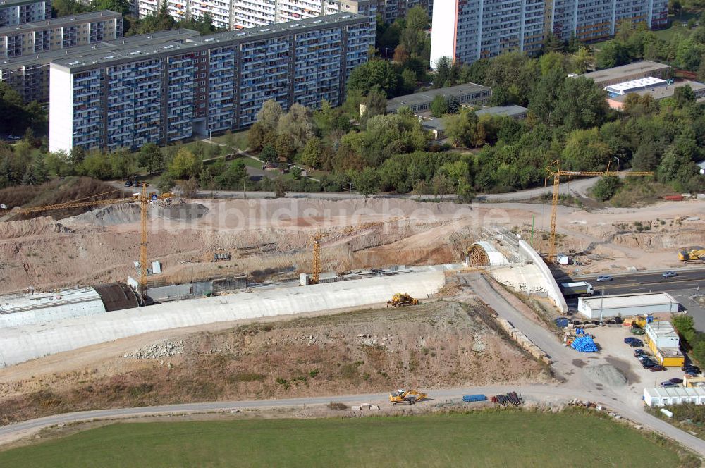 Luftaufnahme Jena - Blick auf die Baustelle der Autobahn 4 in Jena