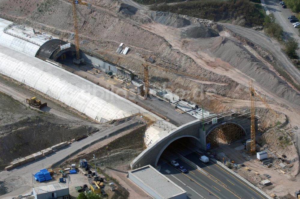 Jena von oben - Blick auf die Baustelle der Autobahn 4 in Jena