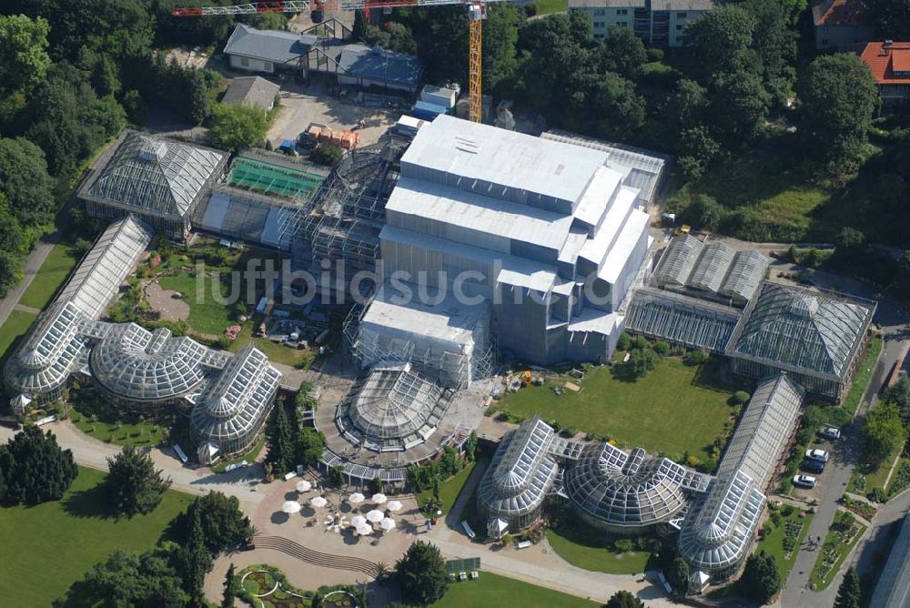 Berlin aus der Vogelperspektive: Blick auf die Baustelle am Großen Tropenhaus im Botanischen Garten Berlin