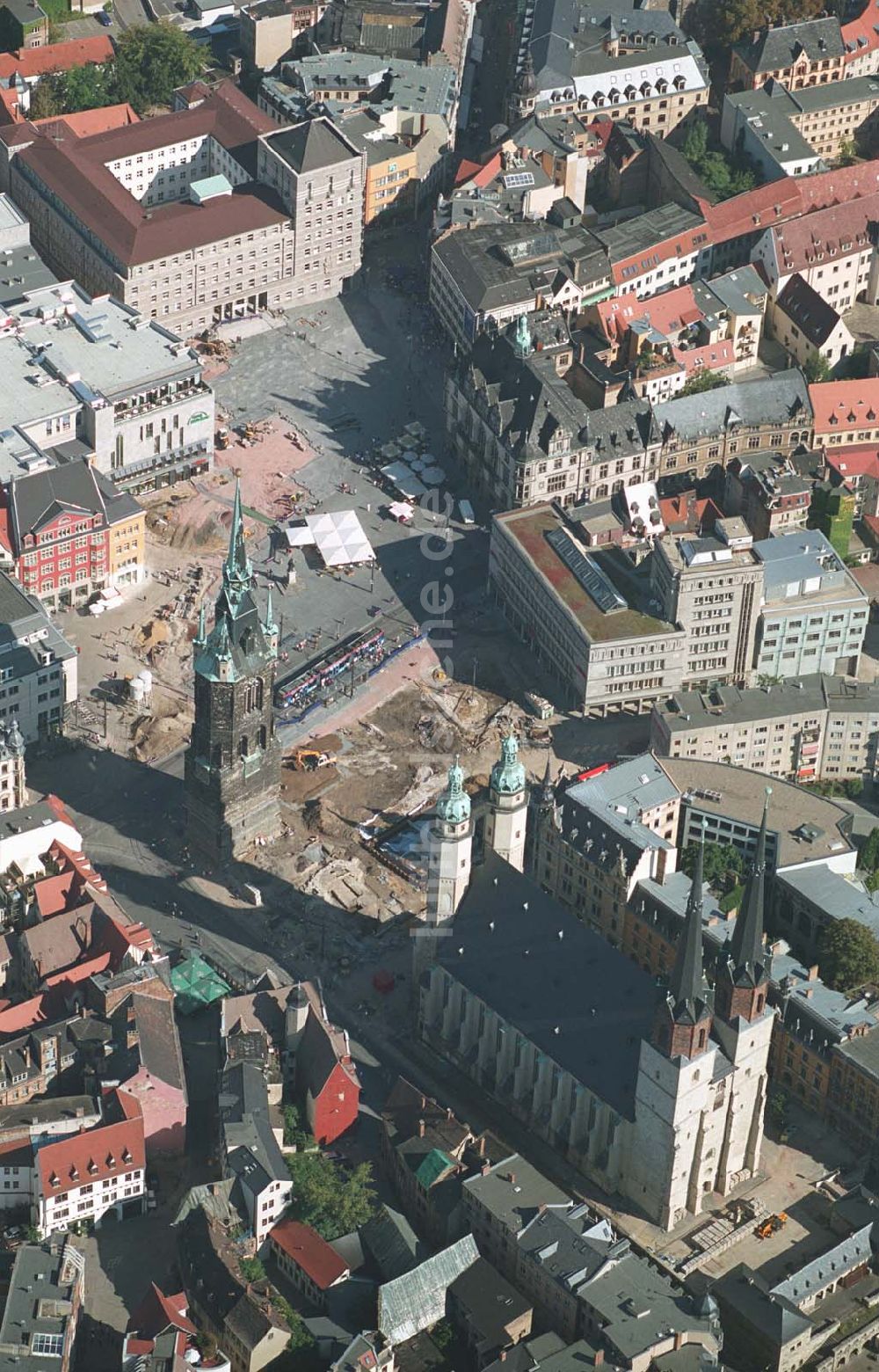 Luftbild Halle (Sachsen-Anhalt) - Blick auf die Baustelle Innenstadt - Marktplatz