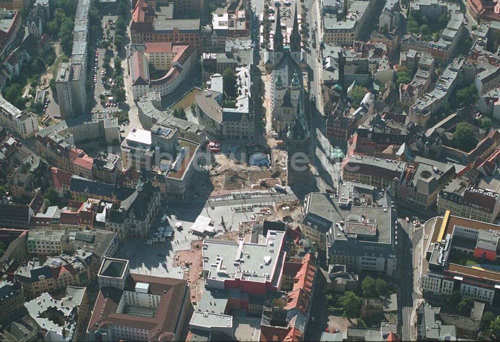 Halle (Sachsen-Anhalt) von oben - Blick auf die Baustelle Innenstadt - Marktplatz