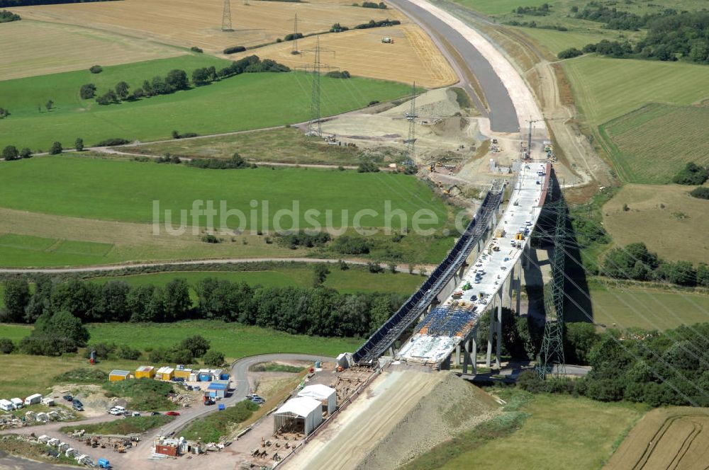 Luftaufnahme Ettenhausen - Blick auf die Baustelle der neuen Nessetalbrücke mit einer Länge von 380 m