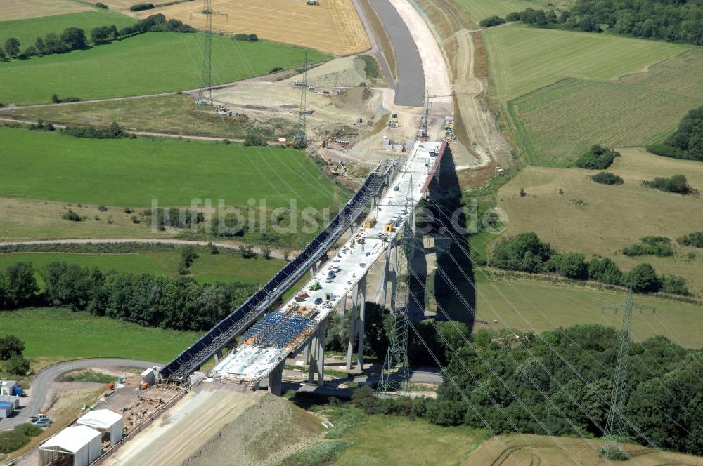 Ettenhausen von oben - Blick auf die Baustelle der neuen Nessetalbrücke mit einer Länge von 380 m