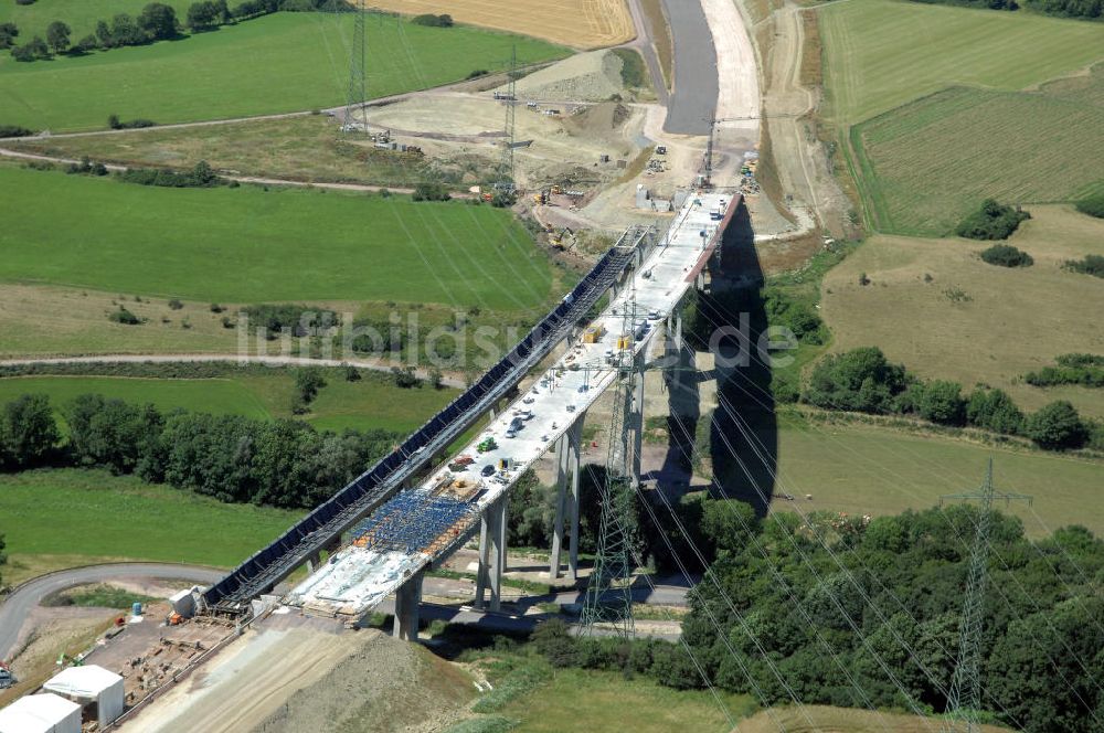 Ettenhausen aus der Vogelperspektive: Blick auf die Baustelle der neuen Nessetalbrücke mit einer Länge von 380 m