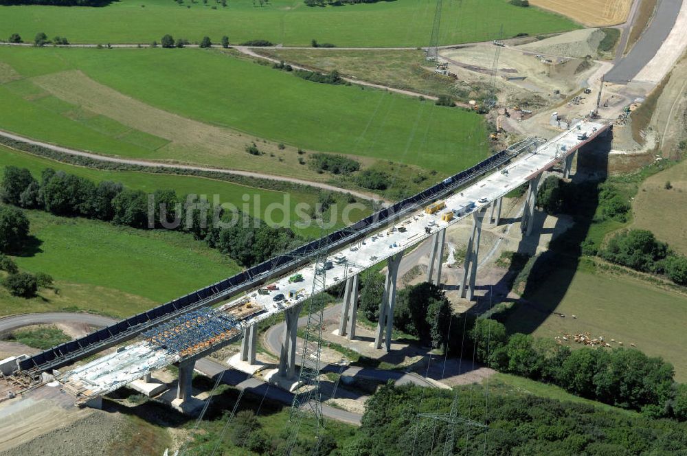 Ettenhausen aus der Vogelperspektive: Blick auf die Baustelle der neuen Nessetalbrücke mit einer Länge von 380 m