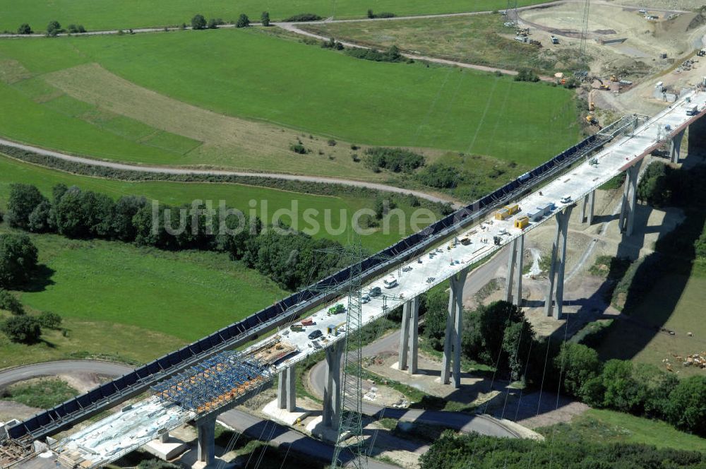 Ettenhausen von oben - Blick auf die Baustelle der neuen Nessetalbrücke mit einer Länge von 380 m